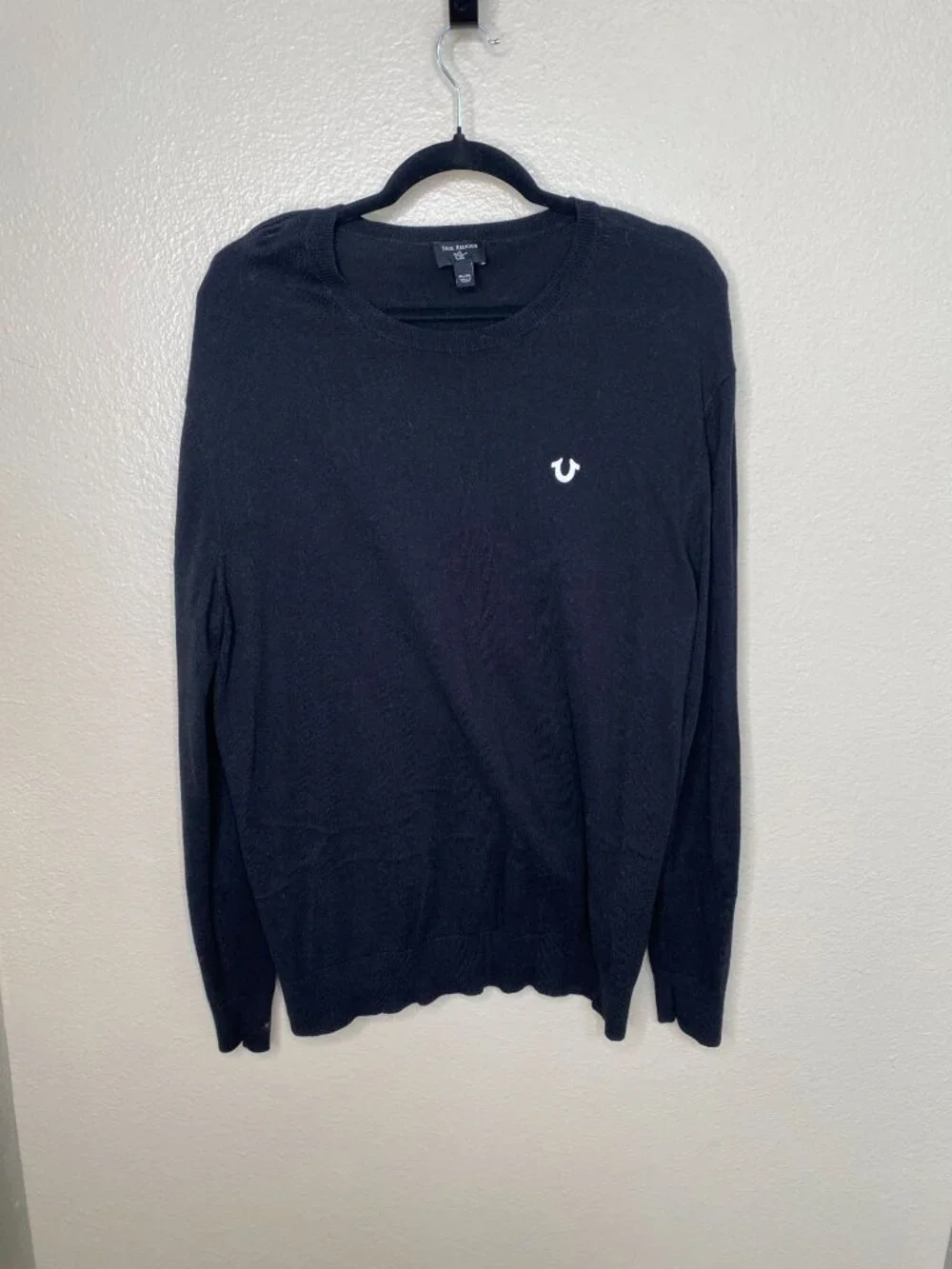 True Religion Mens Black Sweater XL Cotton Blend Casual Crewneck Long Sleeve